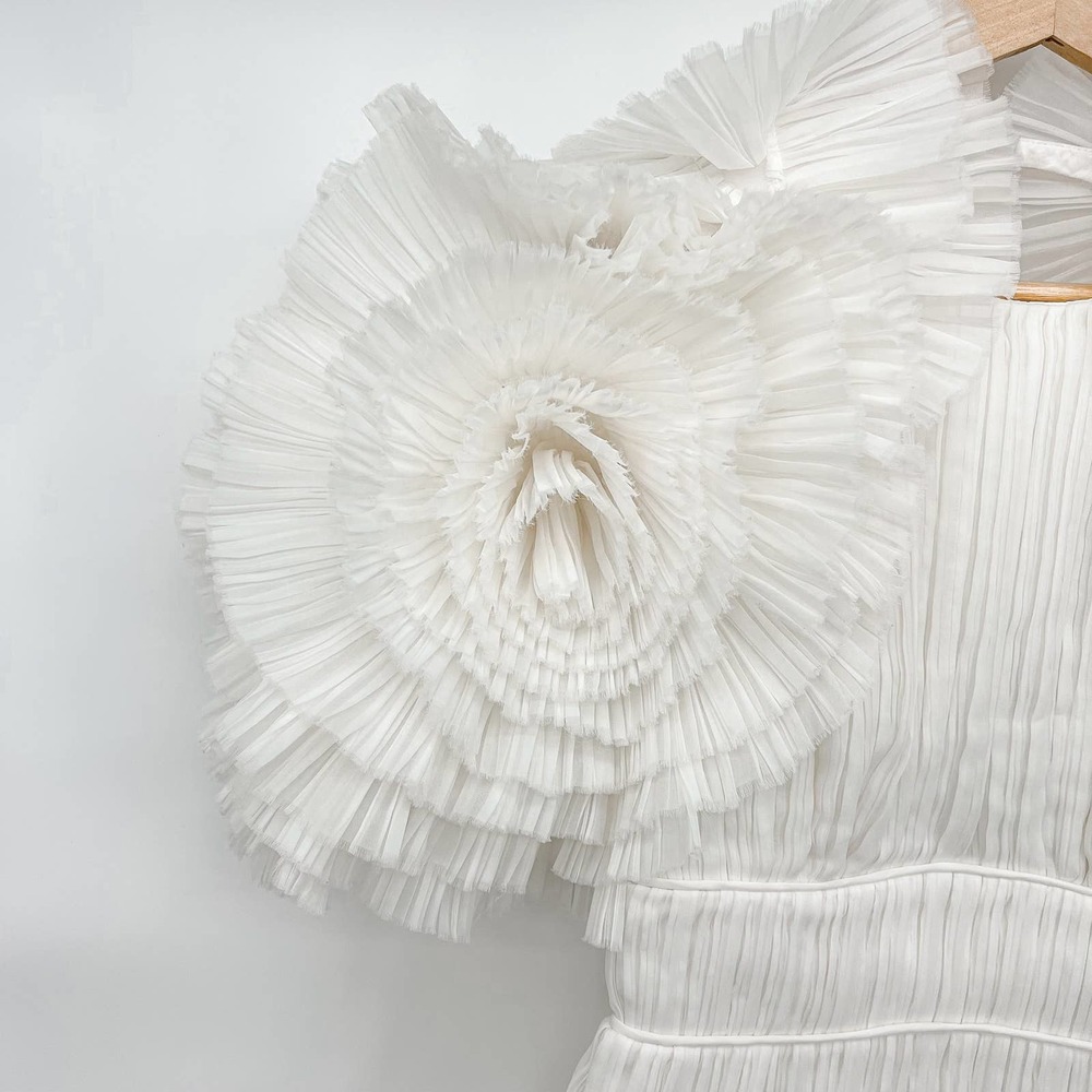 Aje. Dress Gown Expressive Pleated Maxi Dress Wedding Bride Puff Sleeve White 4 - Picture 7 of 14